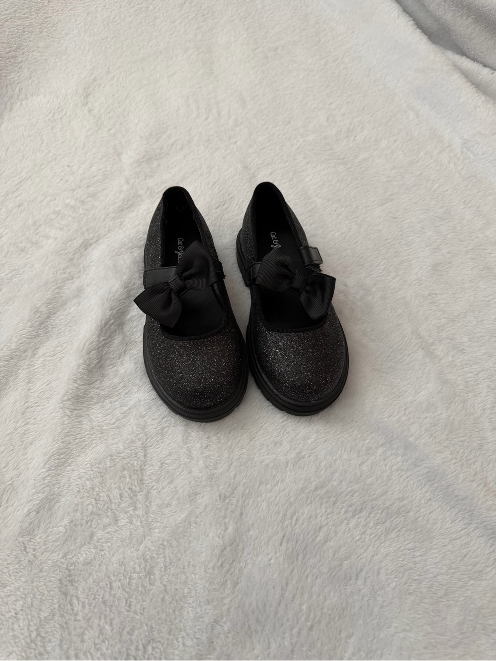 Kids Black Glitter Bow Mary Jane Shoes